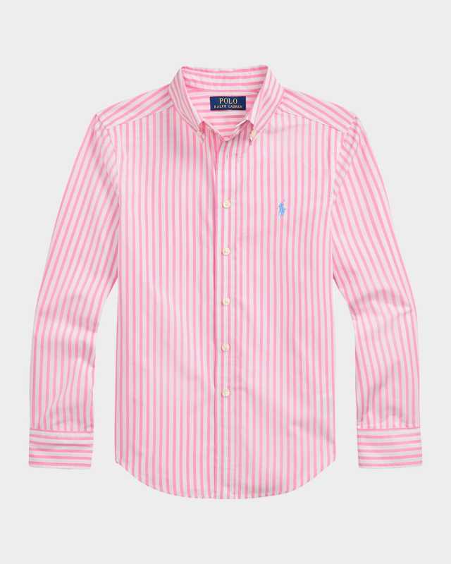 Boy's Striped Sport Shirt W/ Embroidered Pony, Size S-L